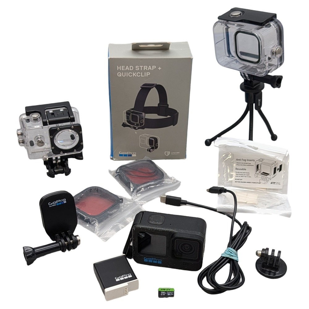 GoPro HERO12 Black Action Camera Bundle 256GB SD Head Strap 2 Waterproof Case